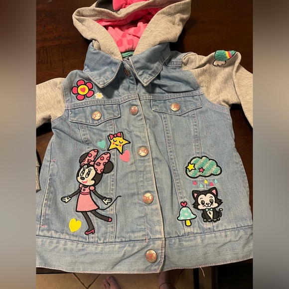 Disney Store Minnie Mouse Figaro Embroidered Denim Hooded Jacket Girls Size 4 - Picture 3 of 7
